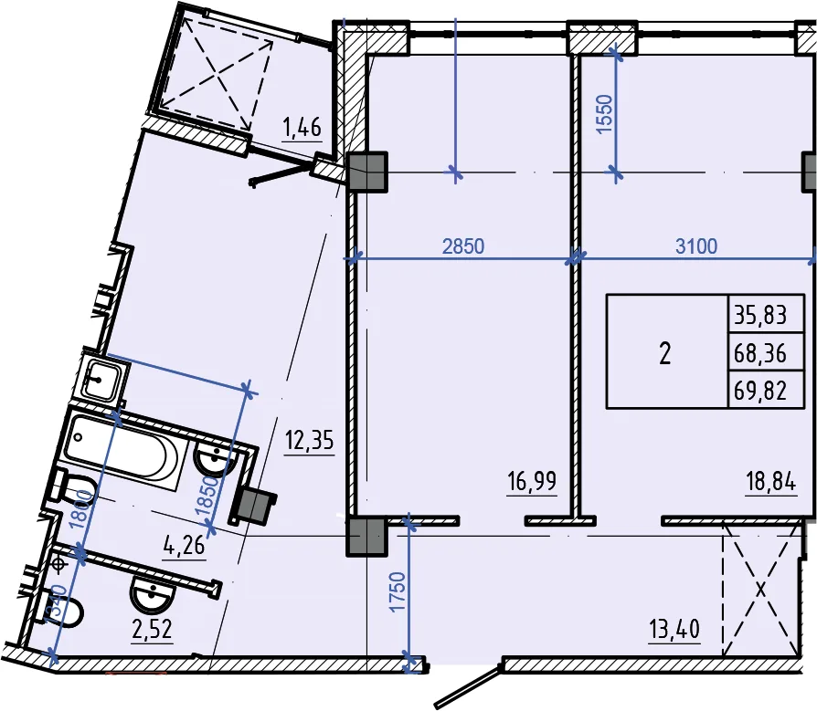 2-кімнатна квартира, 70 м², вул. Авіаційна, 39, Харків — фото 1