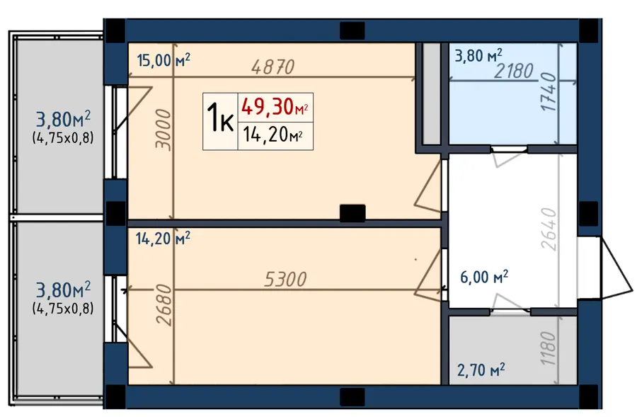 ЖК A3UM — 49.3 м²