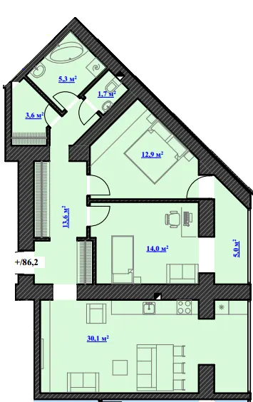 ЖК Ювілейний — 86.2 м²