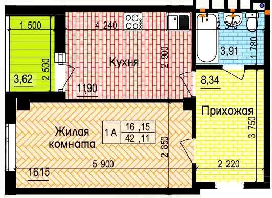 1-комнатная квартира, 42 м², просп. Льва Ландау / просп. Героїв Харкова, Харьков — фото 1