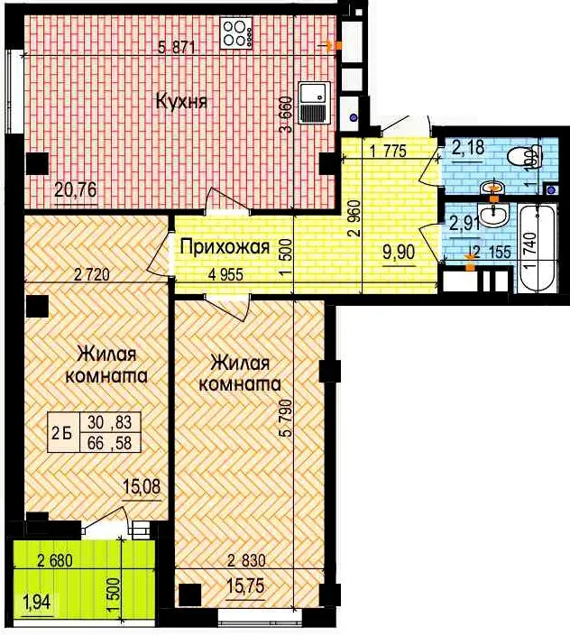 2-комнатная квартира, 67 м², просп. Льва Ландау / просп. Героїв Харкова, Харьков — фото 1
