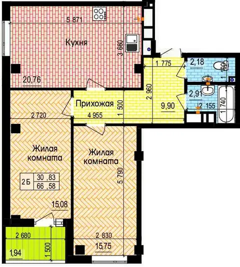 2-комнатная квартира, 67 м², просп. Льва Ландау / просп. Героїв Харкова, Харьков