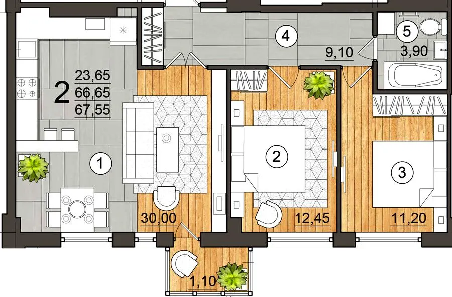 Клубний будинок City Garden — 67.6 м²