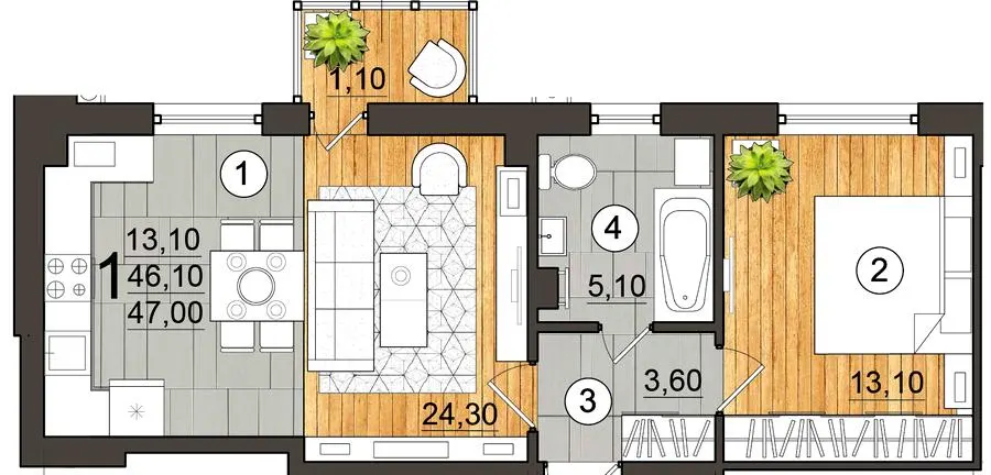 Клубний будинок City Garden — 47 м²