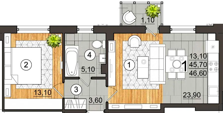 Клубний будинок City Garden — 46.6 м²