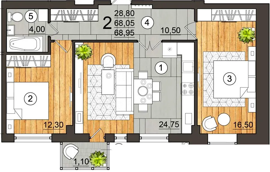 Клубний будинок City Garden — 69 м²