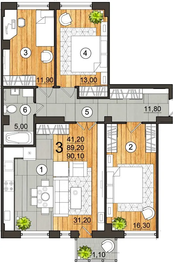 Клубний будинок City Garden — 90.1 м²