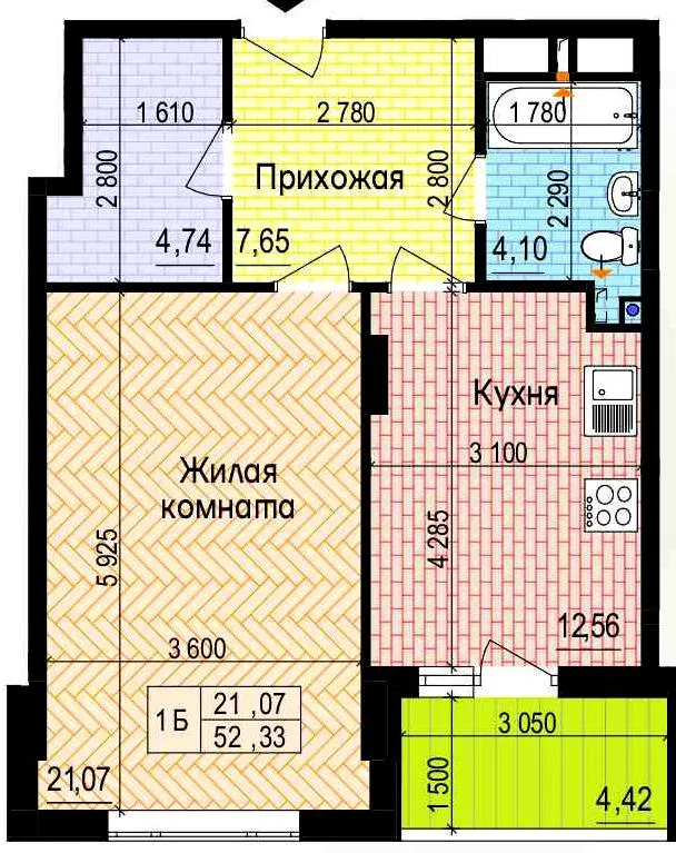 ЖК Пролісок — 52.3 м²