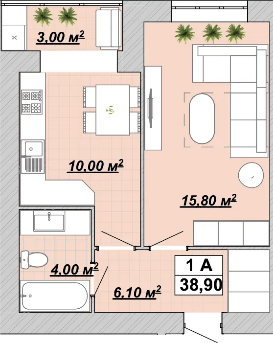 Житловий район Княгинин — 38.9 м²