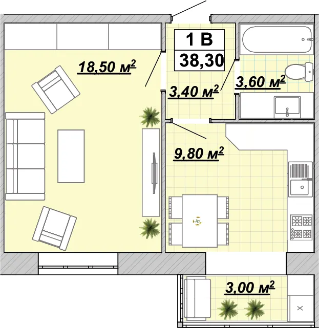 Житловий район Княгинин — 38.3 м²