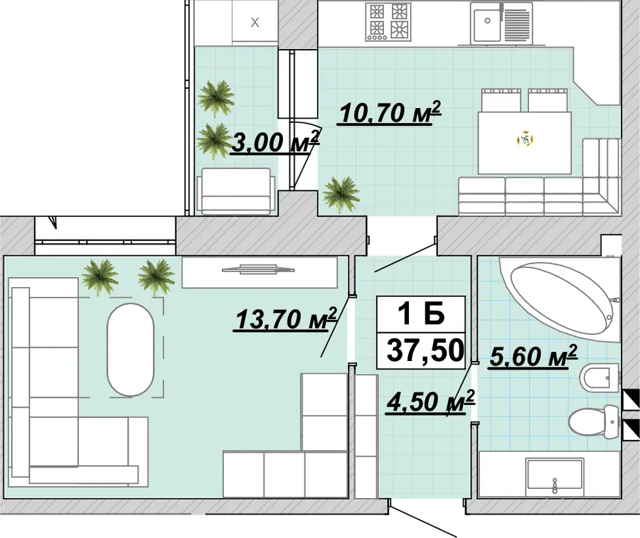 Житловий район Княгинин — 37.5 м²