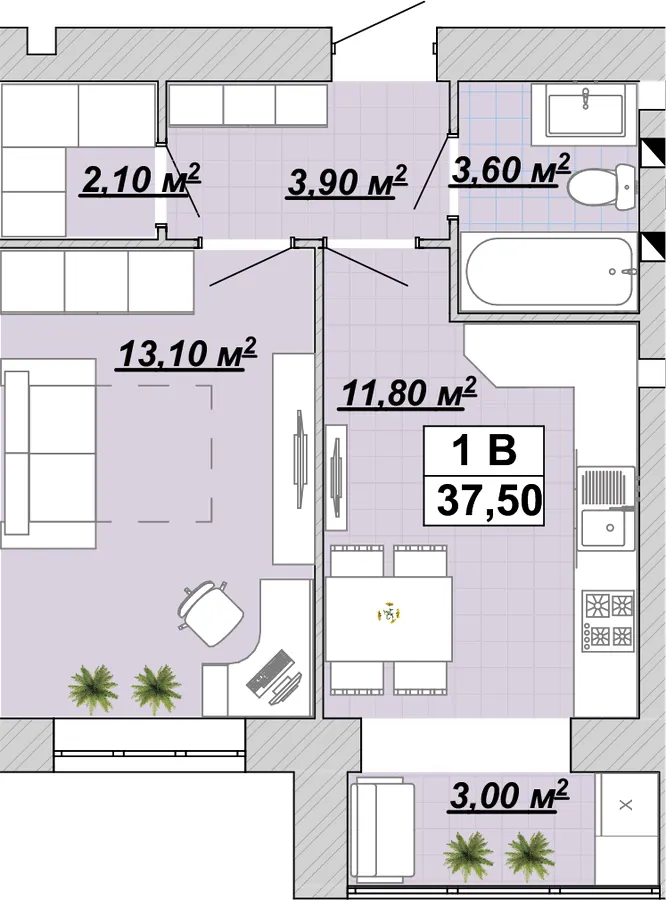 Житловий район Княгинин — 37.5 м²