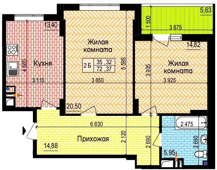 2-комнатная квартира, 72 м², просп. Льва Ландау / просп. Героїв Харкова, Харьков — фото 1