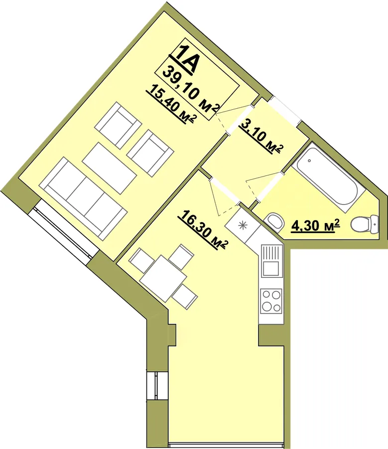 Житловий район Княгинин — 39.1 м²