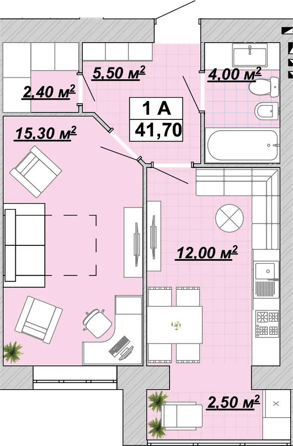 Житловий район Княгинин — 41.7 м²