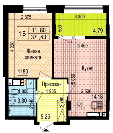 ЖК Аквамарин — 37.4 м²
