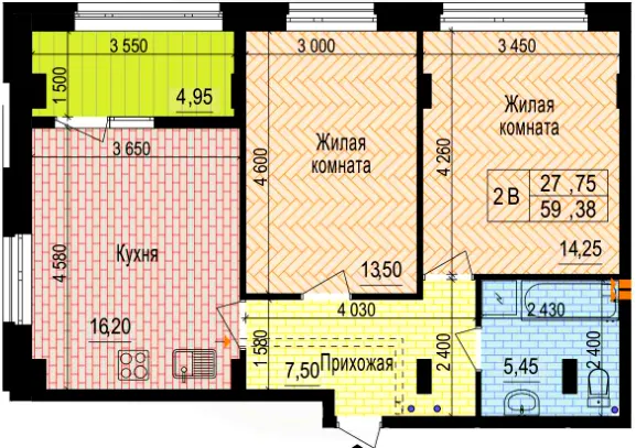 ЖК Аквамарин — 59.4 м²