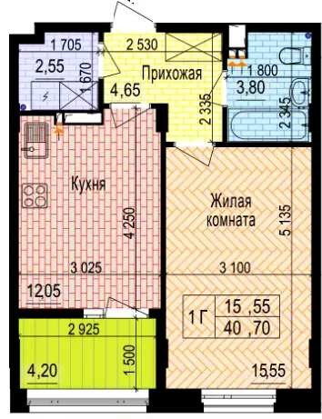 ЖК Аквамарин — 40.7 м²