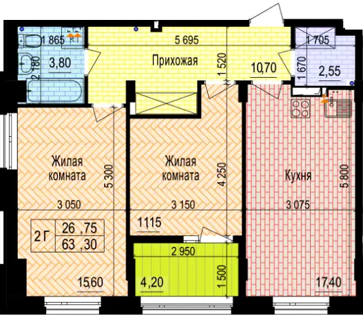 ЖК Аквамарин — 63.3 м²