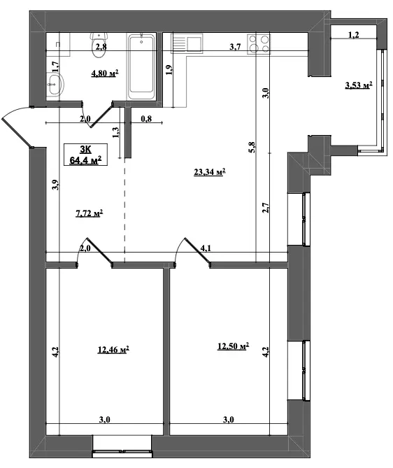 ЖК Затишний — 64.4 м²