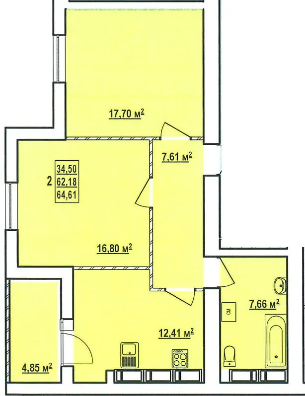 ЖК Райдужний-3 — 64.6 м²