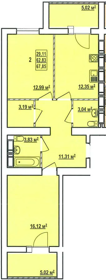 ЖК Райдужний-3 — 67.9 м²