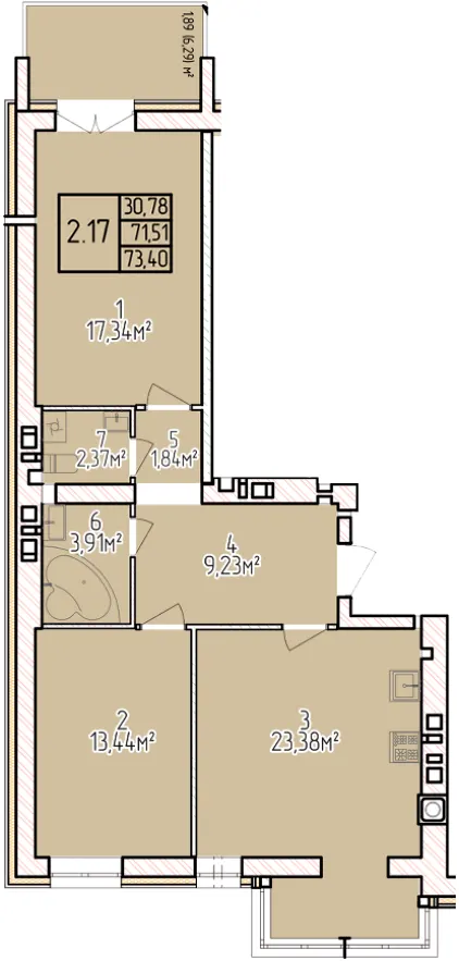 ЖК ВЕЛЕС — 73.4 м²