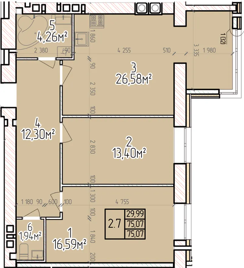 ЖК ВЕЛЕС — 75.1 м²