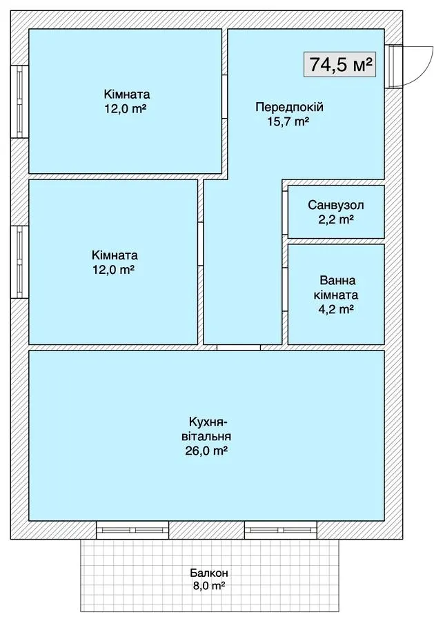 Клубний будинок Сіті Хаус №1 — 74.5 м²