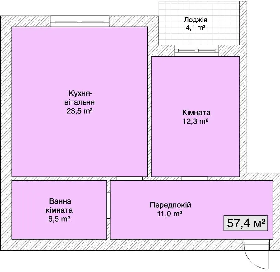 Клубний будинок Сіті Хаус №1 — 57.4 м²