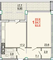 Клубний будинок Leonardo town — 63.5 м²