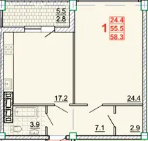 Клубний будинок Leonardo town — 58.3 м²