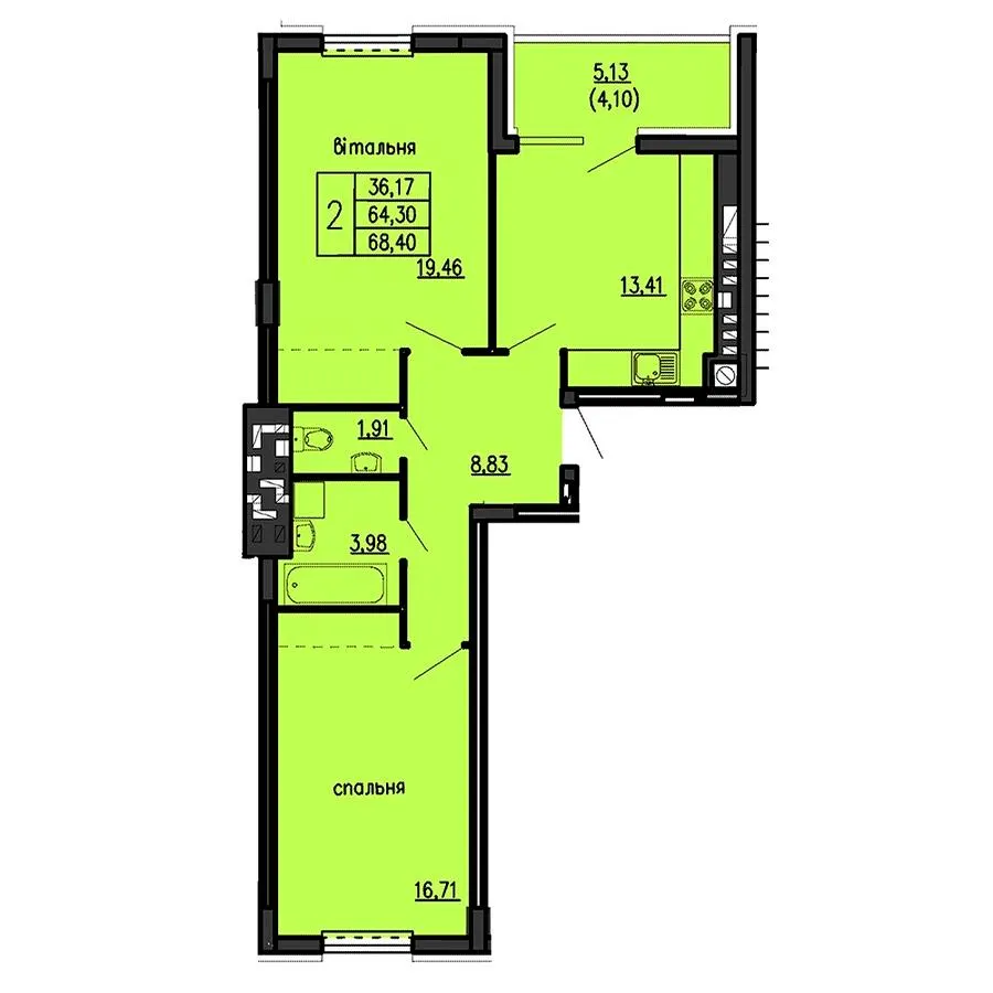 ЖК Бандери-Нова — 68.4 м²