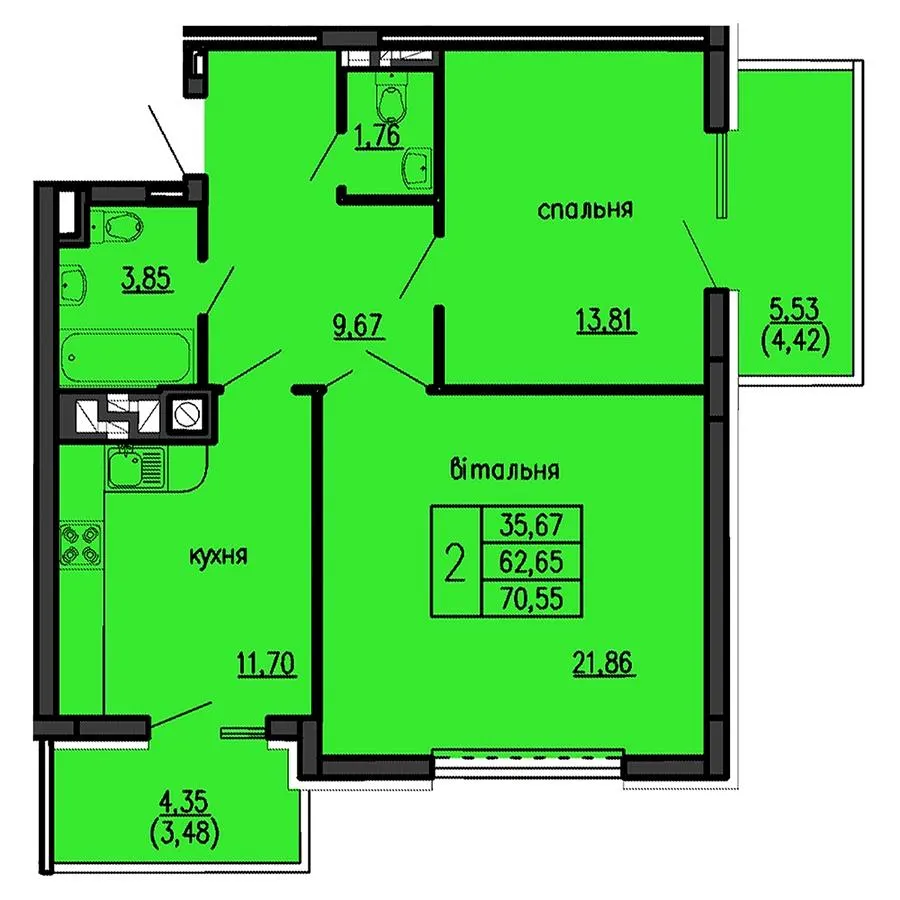 ЖК Бандери-Нова — 70.6 м²