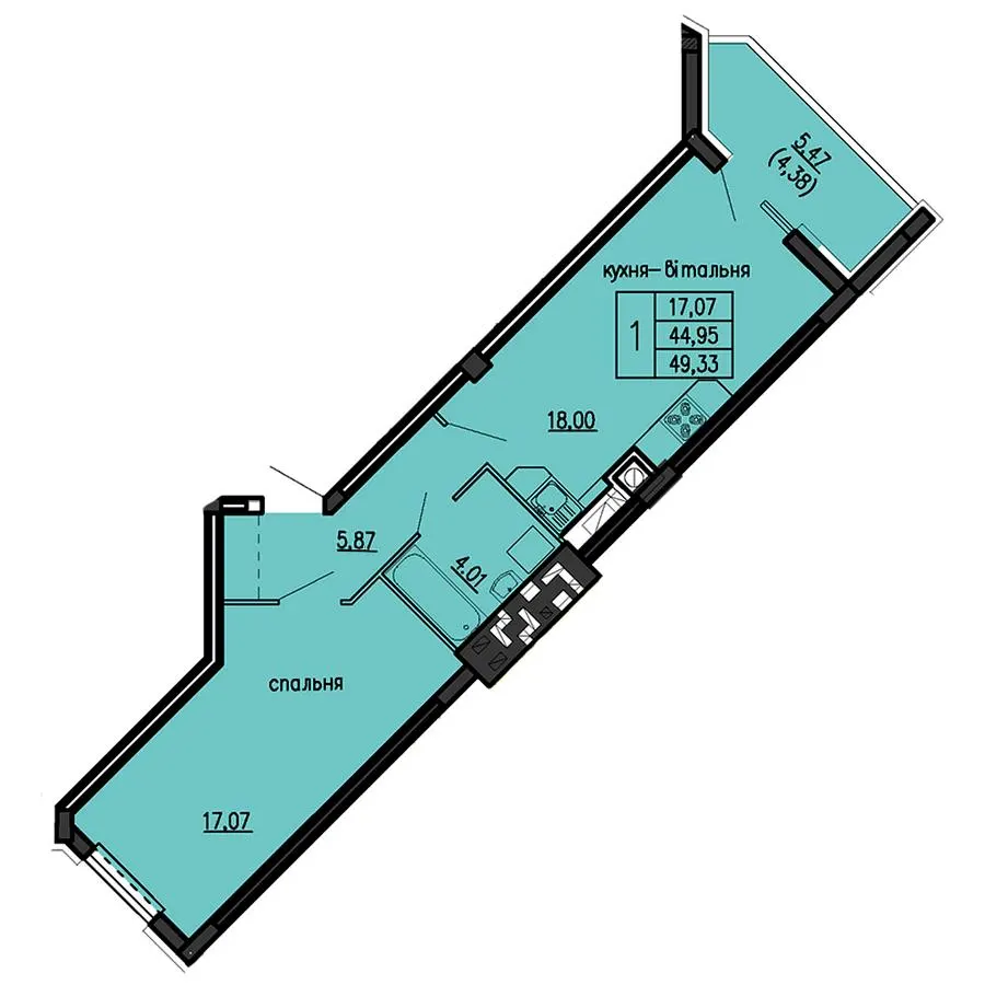 ЖК Бандери-Нова — 49.3 м²