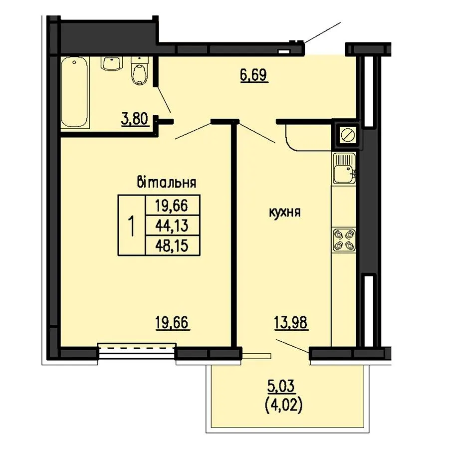 ЖК Бандери-Нова — 48.2 м²