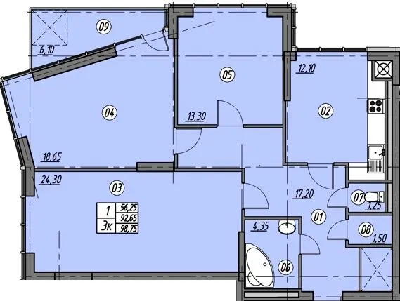 ЖК Набережна Вежа — 101.6 м²