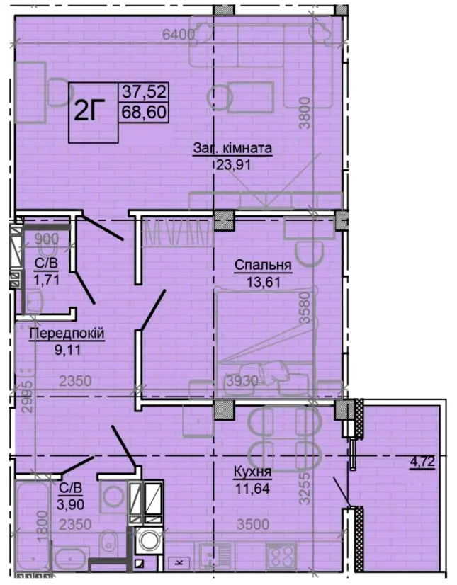ЖК Центральний — 68.6 м²