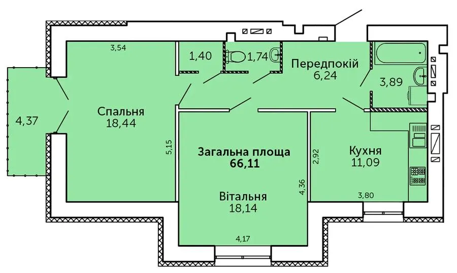 ЖК Levanevsky — 66.1 м²