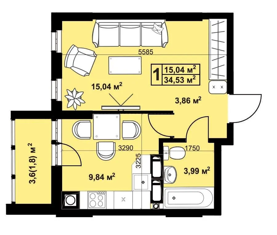 ЖК Андріївський — 34.5 м²
