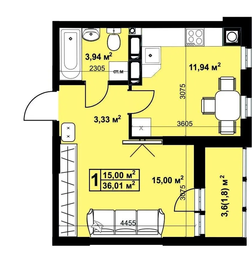 ЖК Андріївський — 36 м²