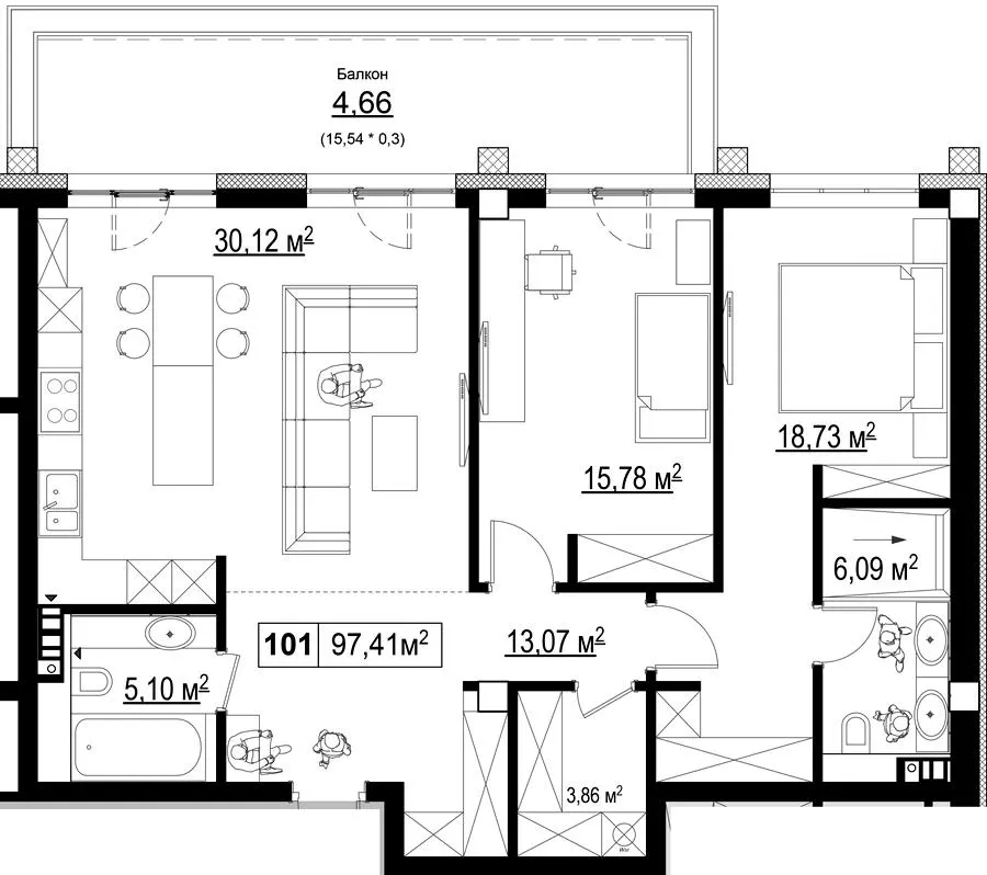 Клубний квартал Chateau Grand — 97.4 м²