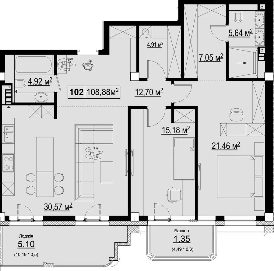 Клубний квартал Chateau Grand — 108.9 м²