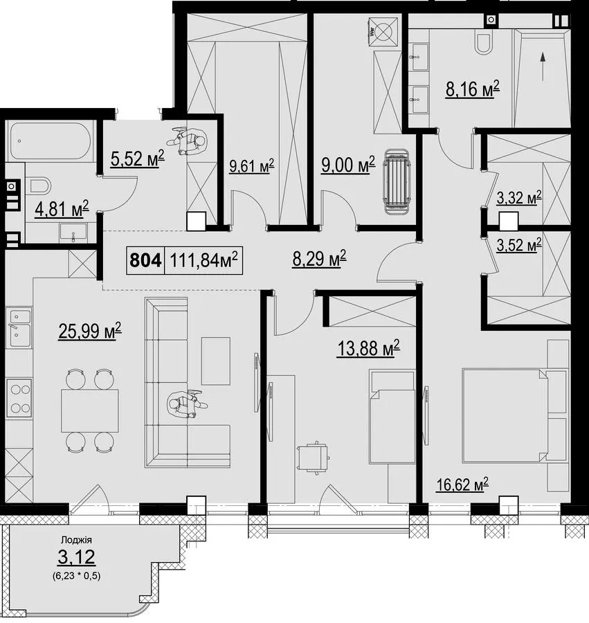 Клубний квартал Chateau Grand — 111.8 м²