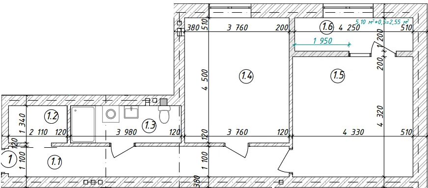 вул. Воїнів Інтернаціоналістів, 13 — 57.4 м²