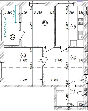 вул. Воїнів Інтернаціоналістів, 13 — 59.6 м²