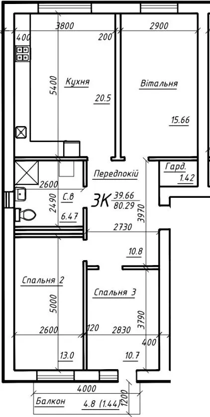 ЖК Обсерваторний — 80.3 м²