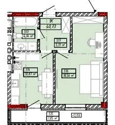 ЖК Будинок на Міхновських — 40.1 м²