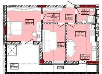 ЖК Будинок на Міхновських — 59.1 м²