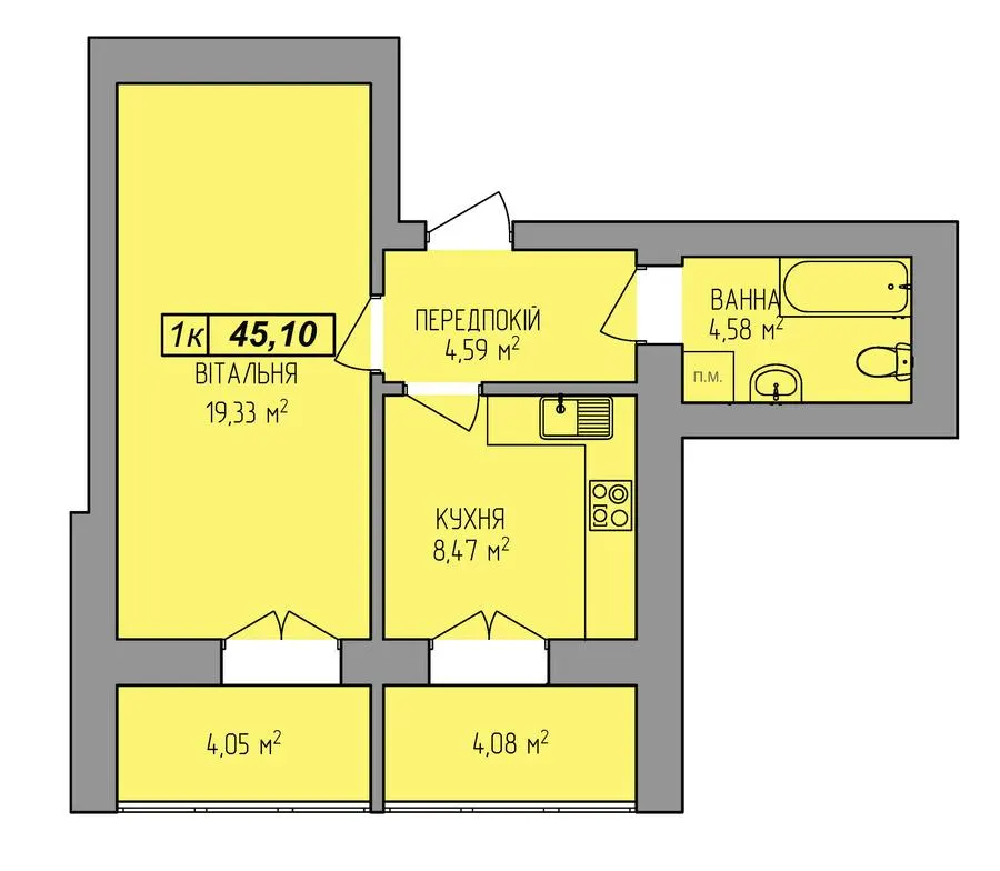 ЖК Діброва Парк — 45.1 м²